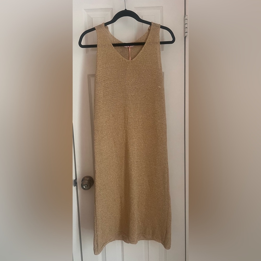 🆕Yunika Crochet Gold Sleeveless V-Neck Dress